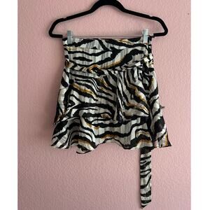 Bishop & Young Anthropologie Aster Ruffle Mini Skirt Zebra Gold Print Size Small